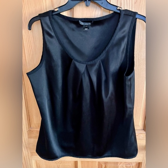 St John Black Sleeveless Silk Top Medium Church Modest Old Money Preppy Formal - Picture 5 of 11